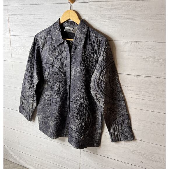 Chicos Shacket Womens Size 1/Medium Silver Gray Embroidered 100% Silk Buttons - Picture 4 of 16